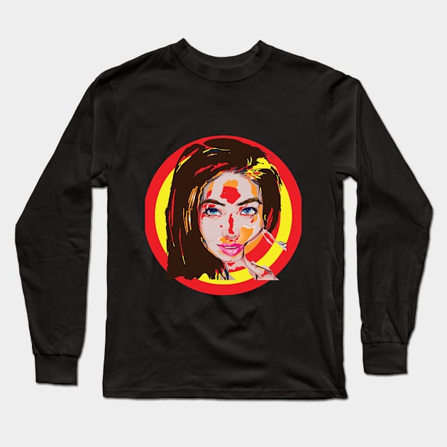 An Asia woman portrait digital abstract art. Long Sleeve T-Shirt by BencDesignStudio